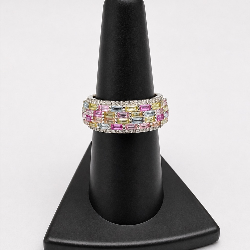925 Sterling Silver Multiple Colorful Cubic Zirconia Eternity Band Ring